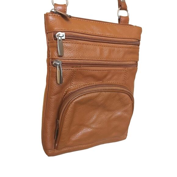 Brown Crossbody Satchel Zipper Pockets Bag Adjustable Strap Travel - Picture 1 of 13